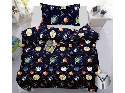 Dětské bavlněné povlečení PLANETS tmavě modré s vesmírným motivem