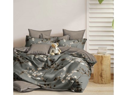 WILDONA šedé – bavlněné povlečení s větvičkami a lístky
