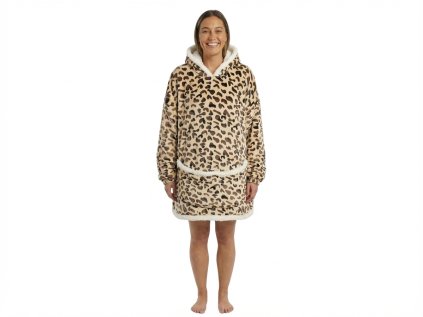 Patura cu maneci si gluga, imitatie de miel LEOPARD, crem