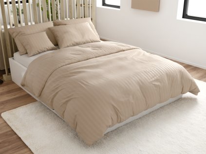 Hotelové povlečení JASMINE PURE cappuccino z mikrovlákna s proužkem
