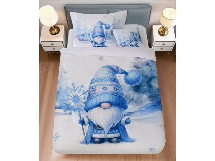 Lenjerie de pat din microsaten BLUE GNOME alba + husa de perna 45 x 45 cm gratuita