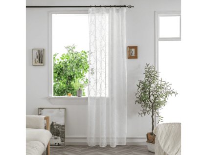 Bílý závěs VINTORA se vzorem lístků 140x250 cm pro svěží interiér