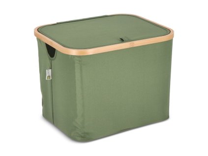 Zelený koš na prádlo NOLVIO 40 L s víkem a úchyty
