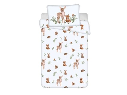 Bavlněné povlečení do postýlky FOREST ANIMALS bílé s lesními zvířátky