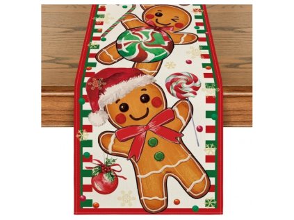 lniany bieznik na stol bozonarodzeniowy pierniczki 180 x 33cm bzk09