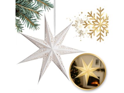 Vánoční papírová hvězda sedmicípá AUREVIA 60 cm bílá s krajkovým vzorem