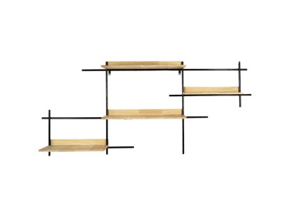 Moderní kovová nástěnná police SQUARE 114 x 50 cm s dřevěnými policemi pro stylové a praktické uložení dekorací.