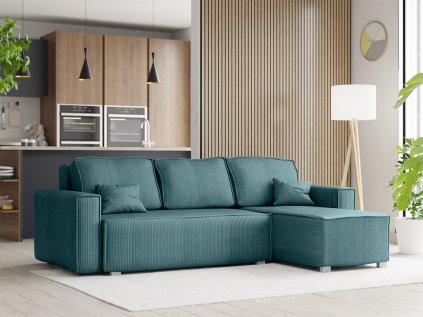 Petrolejová rohová pohovka SMART COSARO oboustranná s polštářky zdarma