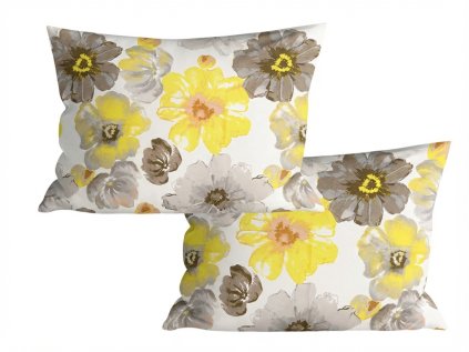 Set 2 bucati fete de perna decorative din microfibra FEONELLE 50x70 cm, galben-gri