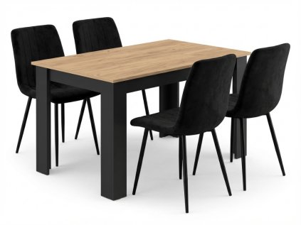 Jídelní stůl MADO 120x80 a černé sametové židle LAVA – elegantní set