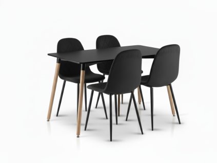 Černý stůl ADRIA 120x80 a sametové židle ASTI – elegantní jídelní set