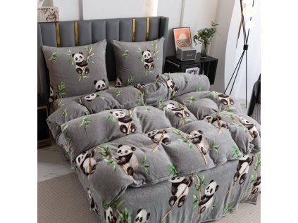 Roztomilé mikroplyšové povlečení HAPPY PANDA – šedá barva s pandami