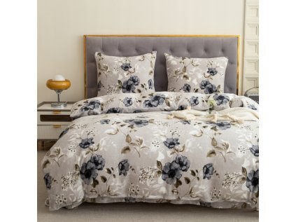 Mikroplyšové povlečení NOMELLA – béžové s jemným květinovým vzorem