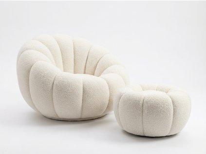 88758 7 designove kreslo bloom s taburetem kremove