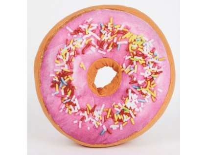 Růžový dekorační polštářek DONUT s barevnou polevou, průměr 38 cm