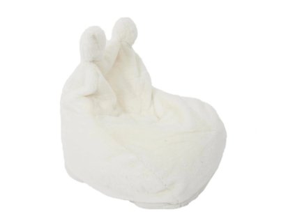Dětský sedací vak BUBBLO v bílé barvě, vyrobený z měkké umělé kožešiny, ideální pro pohodlné sezení a hraní.