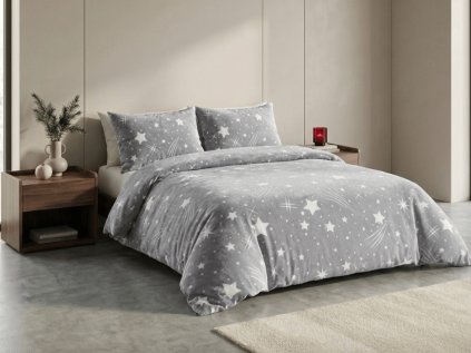 AKCE mikroplyšové povlečení NIGHT STARS světle šedé s motivem hvězd – II. jakost