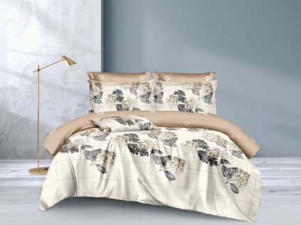 Vzorované povlečení DUO SENSE NATIVA s béžovými květy a povlakem zdarma