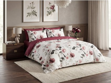 Lenjerie de pat dubla DUO SENSE ROSALIA cu model + fata de perna 40x50 cm GRATUIT