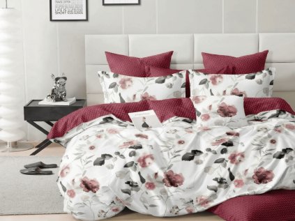 Vzorované povlečení DUO SENSE ROSALIA s vínovými květy a povlakem zdarma