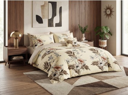 Lenjerie de pat reversibila DUO SENSE SANDORA crem + fata de perna 40x50 cm GRATUIT