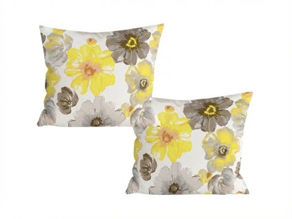 Set 2 bucati huse decorative pentru perna din microfibra FEONELLE 45x45 cm, galben-gri