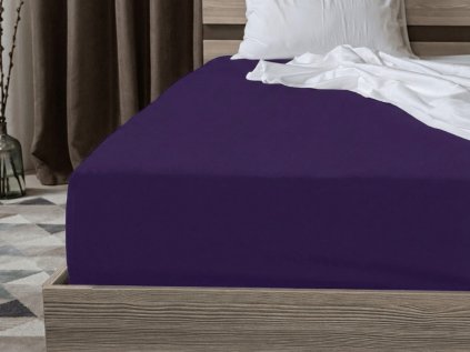 Napínací jersey prostěradlo s lycrou tmavě fialové 180x200 cm