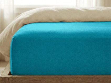 Tyrkysové jersey prostěradlo s lycrou 180x200 cm