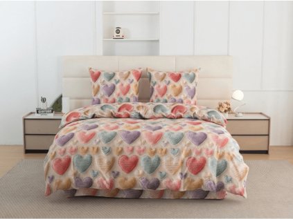 Barevné povlečení z mikrovlákna LOVISO s motivem srdíček