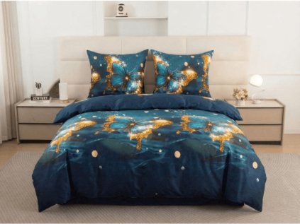 Modré povlečení z mikrovlákna MYSTIC BUTTERFLY s motýly