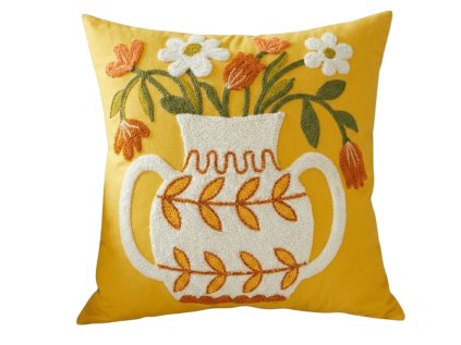 Povlak na polštář VAZONIE 45x45 cm se žlutým podkladem a výšivkou