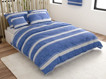 Krepové povlečení z Renforcé bavlny BLUE LINE modré s jemným proužkem