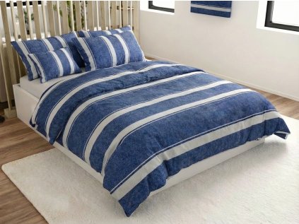 Lenjerie de pat din bumbac Renforce creponat BLUE LINE albastru