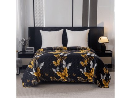Luxusní přehoz na postel GOLD BUTTERFLY černý se zlatými motýly