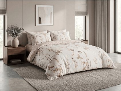 Mikroflanelové povlečení BOTANIQUE krémovo-hnědé s lučními květy