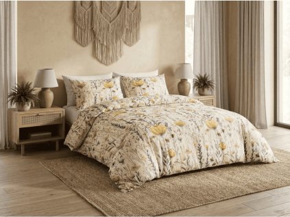 Mikroflanelové povlečení RIVEMA s lučními květy v teplých barvách