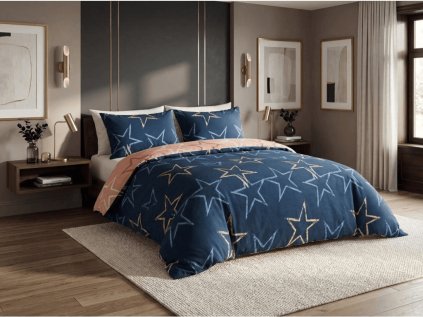 Mikroflanelové povlečení STARMISS tmavě modré s motivem hvězd