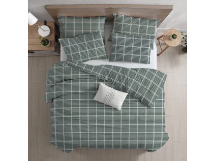 Povlečení z Renforcé bavlny FIOREA zelené s geometrickým motivem