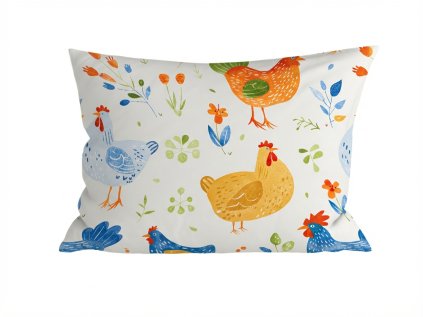 Povlak na polštář z mikrovlákna HENRIETTA barevný 50x70 cm s motivem slepiček