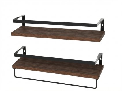 Nástěnné police VIREON hnědé, sada 2ks s kovovým rámem