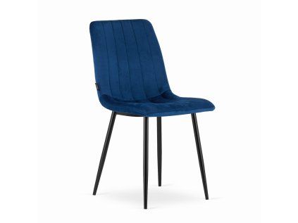 Modrá sametová židle LAVA s černými nohami – moderní design do jídelny