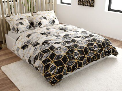 Polybavlněné povlečení ATHENA černé s geometrickým vzorem