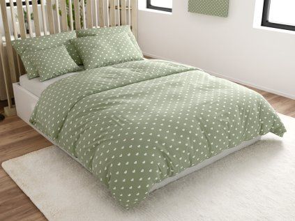 Zelené polybavlněné povlečení SAGHEARTS s bílými srdíčky