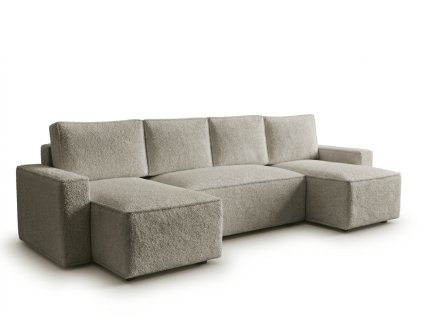 Set canapea extensibila in forma de U SMART BOUCLE 303x143 cm, gri-bej