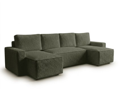 Canapea extensibila in forma de U SMART BOUCLE 303x143 cm, verde inchis