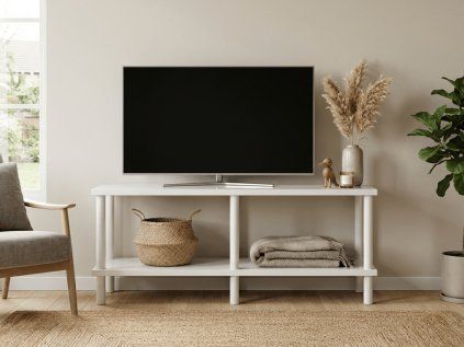 TV stolek SOLE 90 cm bílá moderní design s úložným prostorem