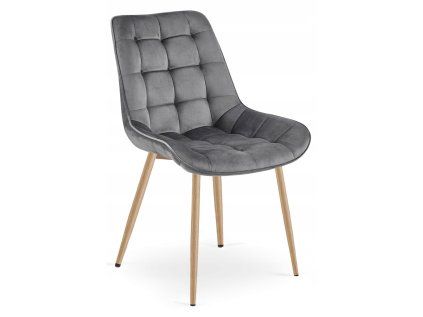 Šedá sametová židle BERA elegantní design do jídelny i obýváku