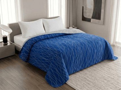 Přehoz na postel LIORA modrý s elegantním vlnitým vzorem