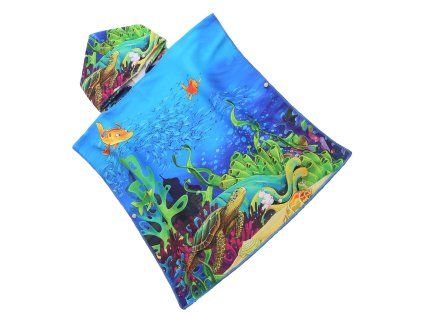 Dětské pončo LAGOON TREASURE barevné s mořskou želvou a korály
