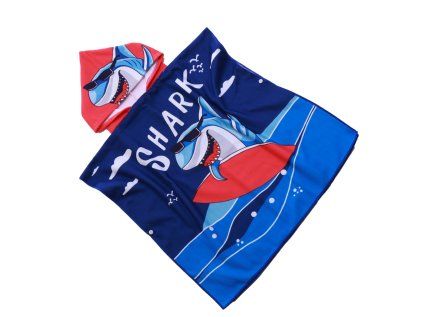 Dětské pončo SHARK modré s veselým žralokem a surfem
